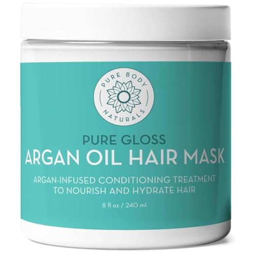 Pure Body Naturals Hair Mask, 8 Fluid Ounces - Argan Oil Deep Conditioning Treatment for Damaged...