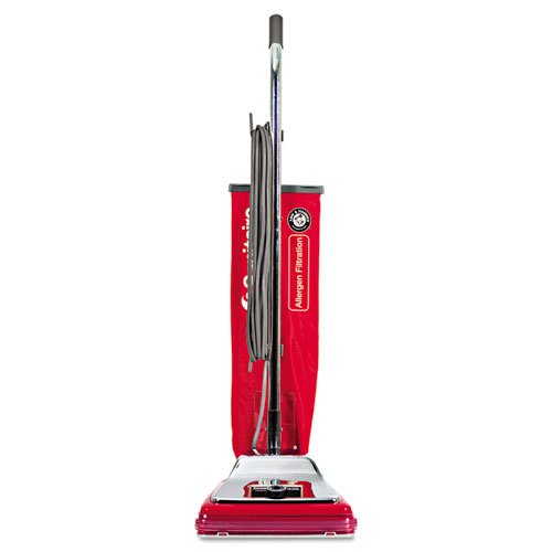 Electrolux Sanitaire Heavy-Duty Commercial Upright Vacuum, Micron Filtration, 18 lbs, Chrome/Red -...