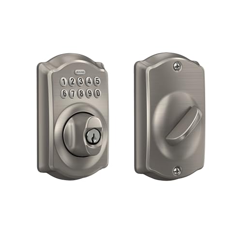 Schlage BE365 V CAM 619 Camelot Keypad Deadbolt, Electronic Keyless Entry Lock, Satin Nickel