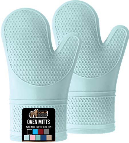 Gorilla Grip Heat Resistant Silicone Oven Mitts Set, Soft Quilted Lining, Extra Long, Waterproof...