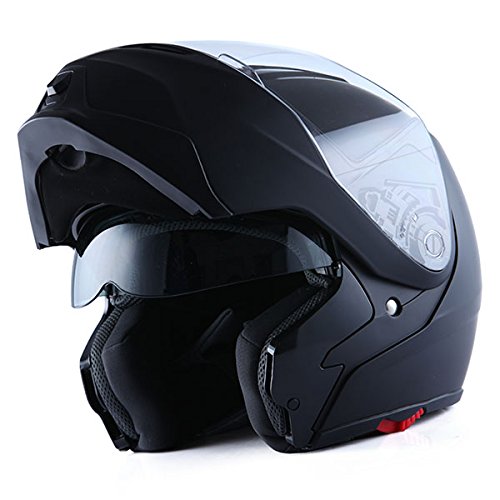 1Storm Motorcycle Street Bike Modular/Flip up Dual Visor/Sun Shield Full Face Helmet Matt Black