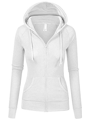 TOP LEGGING TL Women's Solid Warm Thin Thermal Knitted Casual Zip-Up Hoodie Jacket, 35-white, Large