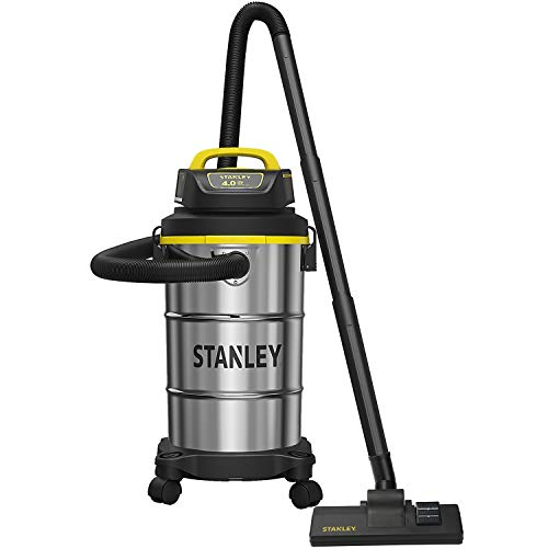 Stanley Wet/Dry Vacuum, 5 Gallon, 4 Horsepower, Stainless Steel Tank - Silver+yellow+black - SL18130