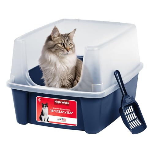 IRIS USA Large Open Top Cat Litter Box with High Sided Walls Tall Scatter Shield Scoop Included Easy...
