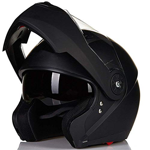 ILM 8 Colors Motorcycle Modular Flip up Dual Visor Helmet DOT (M, Matte Black)