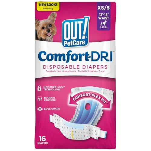 OUT! Petcare Disposable Dog Diapers for Female Dogs, Dog Heat Diapers, Female Dog Period Pads,...