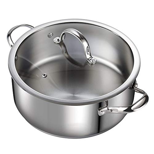 Cooks Standard Dutch Oven Casserole with Glass Lid, 7-Quart Classic Stainless Steel Stockpot, Silver