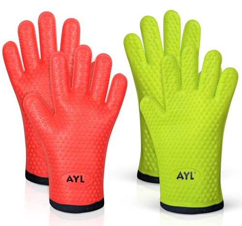 AYL Grilling Gloves, Heat Resistant Gloves BBQ Kitchen Silicone Oven Gloves, Safe Handling of Hot...