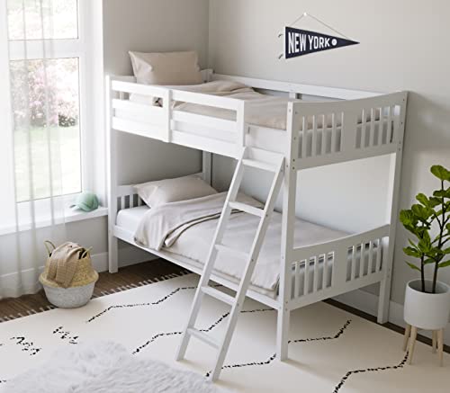 Storkcraft Caribou Solid Hardwood Twin Bunk Bed with Ladder and Safety Rail, White