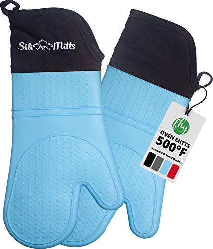 Silicone Oven Mitts Heat Resistant 500 Degrees - 2 Extra Long Silicone Oven Mitt Pot Holders - Food...
