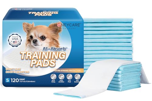 Honey Care All-Absorb, Small 17.5' x 23.5', 120 Count, Dog and Puppy Training Pads, Ultra Absorbent...