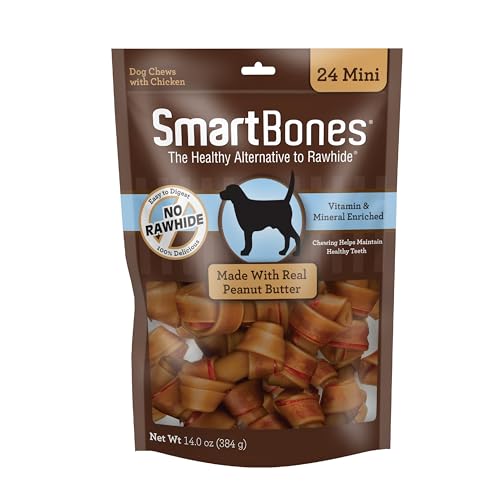 SmartBones Mini Chews With Real Peanut Butter 24 Count, Rawhide-FreeChews For Dogs (Packaging May...