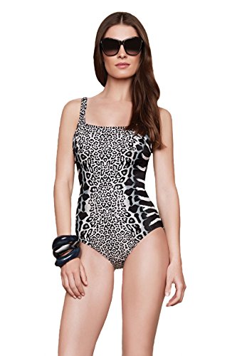 Gottex Women's Standard Square Neck One Piece Swimsuit, Savannah Black Multi, 14