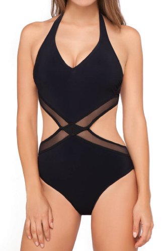 Profile by Gottex Women's Martini V-Neck Cut Out One Piece Swimsuit, Black, 10