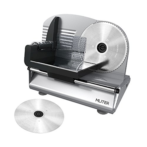 MLITER 150W Electric Food & Meat Slicer Machine with 2 Blades - 7.5 Inch Serrated & Non-serrated...