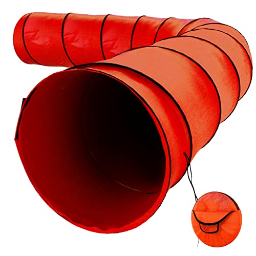 Houseables Dog Tunnel, Agility Training Equipment, 18 Ft Long, 24' Open, Red, 1 Pk, Polyester,...