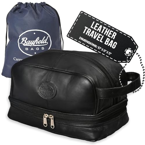 Bayfield Bags Travel Toiletry Bag For Men Shaving Dopp Kit (Black) Bottom Storage Holds More...