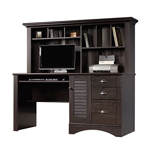 Sauder Harbor View Computer Desk with Hutch, Antiqued Paint finish