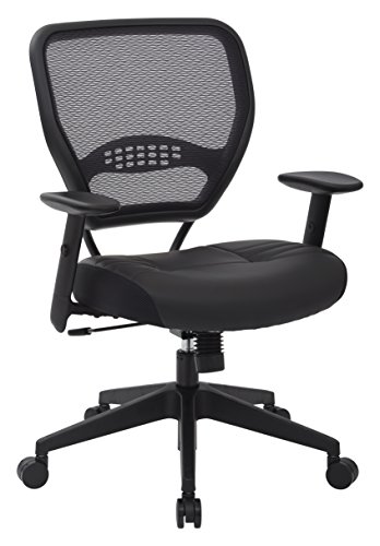 SPACE Seating Professional AirGrid Dark Back and Padded Black Eco Leather Seat, 2-to-1 Synchro Tilt...