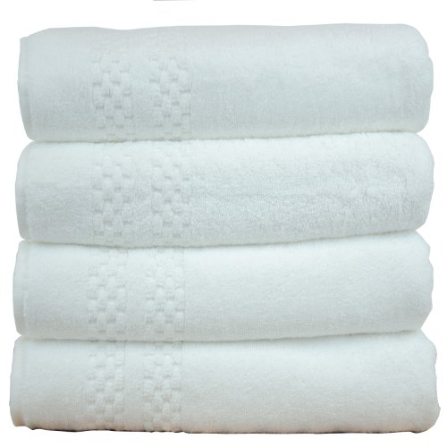 Chakir Turkish Linens Checkered Pattern Turkish Cotton White Bath Towel (Set of 4)