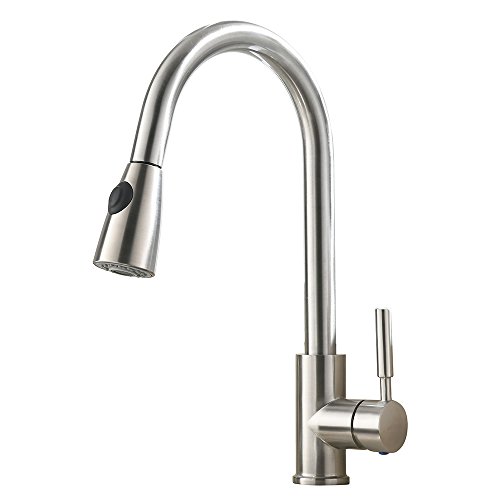 Modern Stainless Steel Single Handle Single Hole Pull Out Spray Kitchen Faucet, Brushed Nickel Pull...