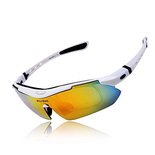 Wolfbike POLARIZE Sports Cycling Sunglasses with 5 Set Interchangeable Lenses White
