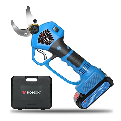 KOMOK Professional Cordless Electric Pruning Shears, 2 Rechargeable Battery Tree Branch Pruner, 21V...