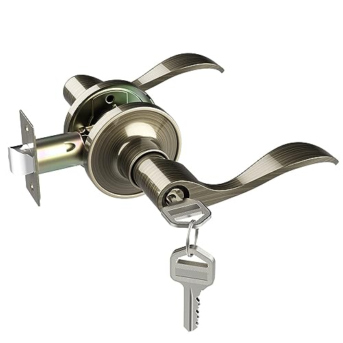 Ohuhu Door Handle, Bronze Door Knobs Interior Exterior Door Lock Lever with Key Antique Brass for...