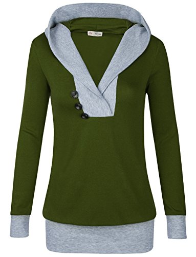 Sweatshirt for Women,Timeson Womens Long Sleeve Knitted Panel Hooded Casual Sweatshirt (Medium, Army...