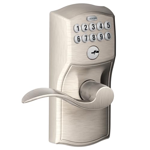 SCHLAGE Satin Nickel FE595VCAM619ACC Camelot Keypad Entry with Flex-Lock and Accent Levers