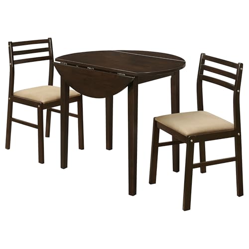 Coaster Home Furnishings 3-Piece Round Wood Dining Room Set Drop Leaf Extension Table Ladder Back...