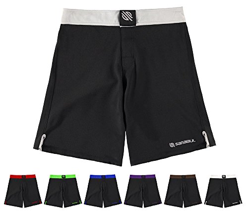 Sanabul Essential MMA Shorts | BJJ Shorts | Boxing Shorts | Fight Shorts (34 inch W, Silver)