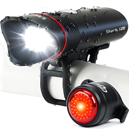 Bike Lights for Night Riding, USB Rechargeable Shark 500 Ultra Bright LED Bike Light Front and Back...