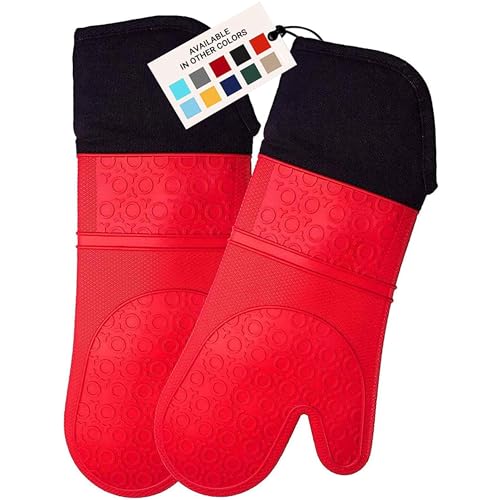 BPA-Free Soft Silicone Oven Mitts - Ultra Heat Resistant Oven Mitts with Thick Cotton Liner - Extra...
