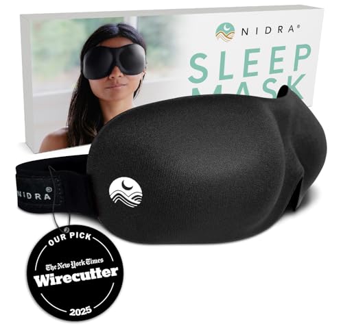 Nidra Contoured Sleep Mask for Side Sleepers, Zero Pressure Fit, 100% Light Blocking Eye Shades for...