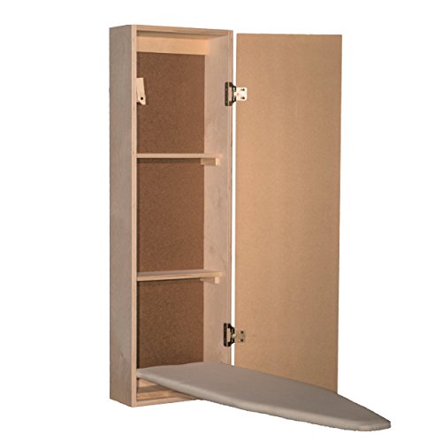 Built in Ironing Board with Storage, Raw Unfinished Wood, Square Door, Iron Storage, Hide Away,...
