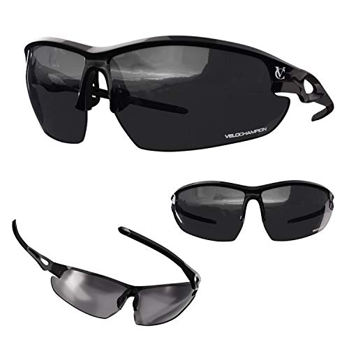 VeloChampion Tornado Cycling Running Sports Sunglasses - 3 Sets of Lenses and Soft Pouch (Black)
