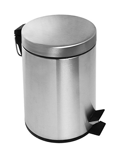 Estilo Bathroom Trash Can - Round Brushed Stainless Steel Small Step Trash Can With Lid - Mini...