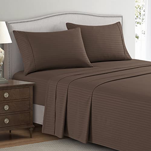 Queen Italian Prestige Collection Striped Bed Sheet Set – 1800 Luxury Soft Microfiber Deep Pocket...