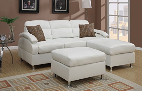 Poundex Bobkona 3-Piece Bonded Leather Sectional Sofa, Cream