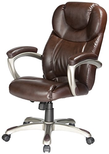 OneSpace Comfort Products Granton Leather Executive Chair with Adjustable Lumbar Support, Brown