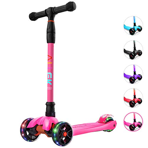 Allek Kick Scooter B02, Lean 'N Glide Scooter with Extra Wide PU Light-Up Wheels and 4 Adjustable...