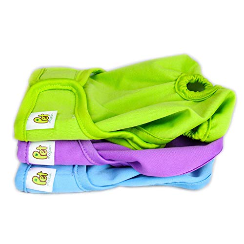 Pet Magasin Reusable Female Dog Diapers Panties, 3 Pack, Blue Green & Purple, Small