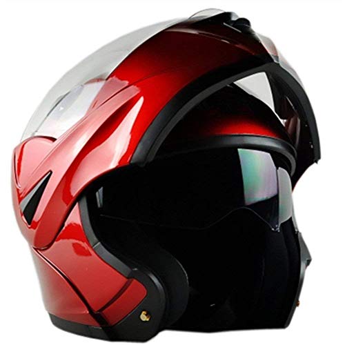 ILM 10 Colors Motorcycle Flip up Modular Helmet DOT(L, Red)