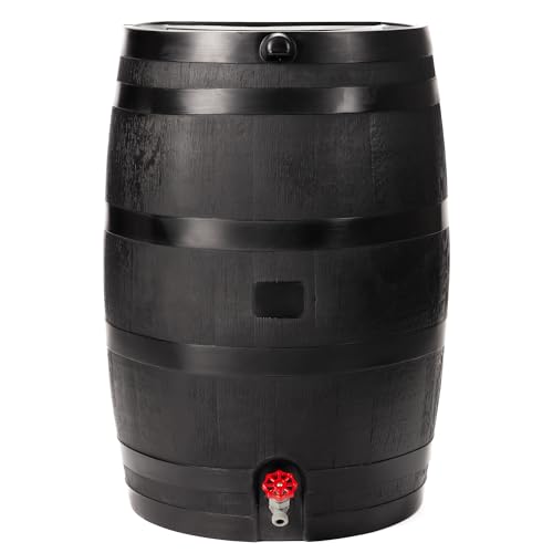 RTS Home Accents 50-Gallon ECO Rain Barrel Made with 100% Recycled Plastic, Flat Back Rain Water...