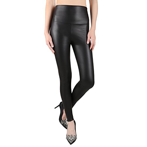 Sexy Faux Leather High Waisted Leggings (L (US 12-14), matt black)