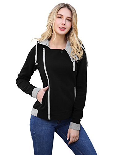 DJT Womens Oblique Zipper Slim Fit Hoodie Jacket Medium Black