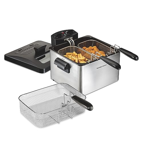 Hamilton Beach Triple Basket Electric Deep Fryer, 4.7 Quarts / 19 Cups Oil Capacity, Lid with View...