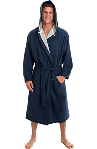 Alexander Del Rossa Mens Warm Sweatshirt Cotton Robe with Hood Midnight Blue Large-XL (A0311MBLXL)