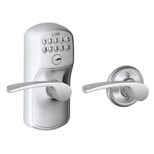 SCHLAGE FE575 PLY 626 ELA Plymouth Keypad Entry with Auto-Lock and Elan Levers, Brushed Chrome